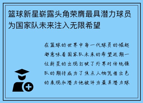 篮球新星崭露头角荣膺最具潜力球员为国家队未来注入无限希望